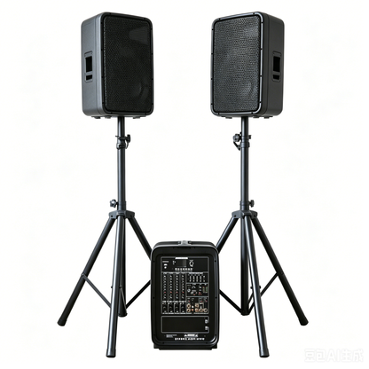 8" Colorful MP3 Lyric Screen Powered Combo Speaker – 2×150W Stereo Mixer, USB/BT/TWS/DSP, 4-Channel Mic Input