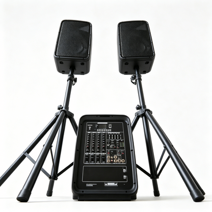 8" Colorful MP3 Lyric Screen Powered Combo Speaker – 2×150W Stereo Mixer, USB/BT/TWS/DSP, 4-Channel Mic Input