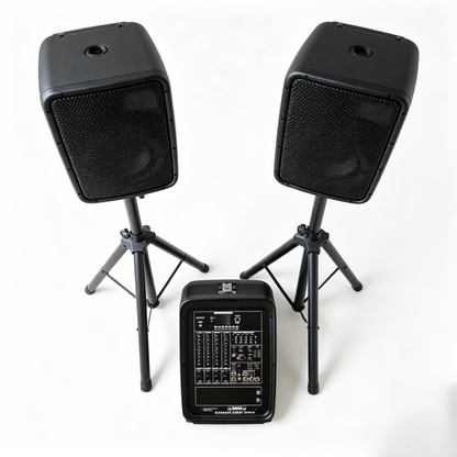 8" Colorful MP3 Lyric Screen Powered Combo Speaker – 2×150W Stereo Mixer, USB/BT/TWS/DSP, 4-Channel Mic Input