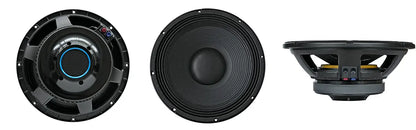 High performance car audio subwoofer with detailed multi-angle product view
Black car subwoofer featuring large magnet, blue accent ring, and robust construction for vehicle bass enhancement