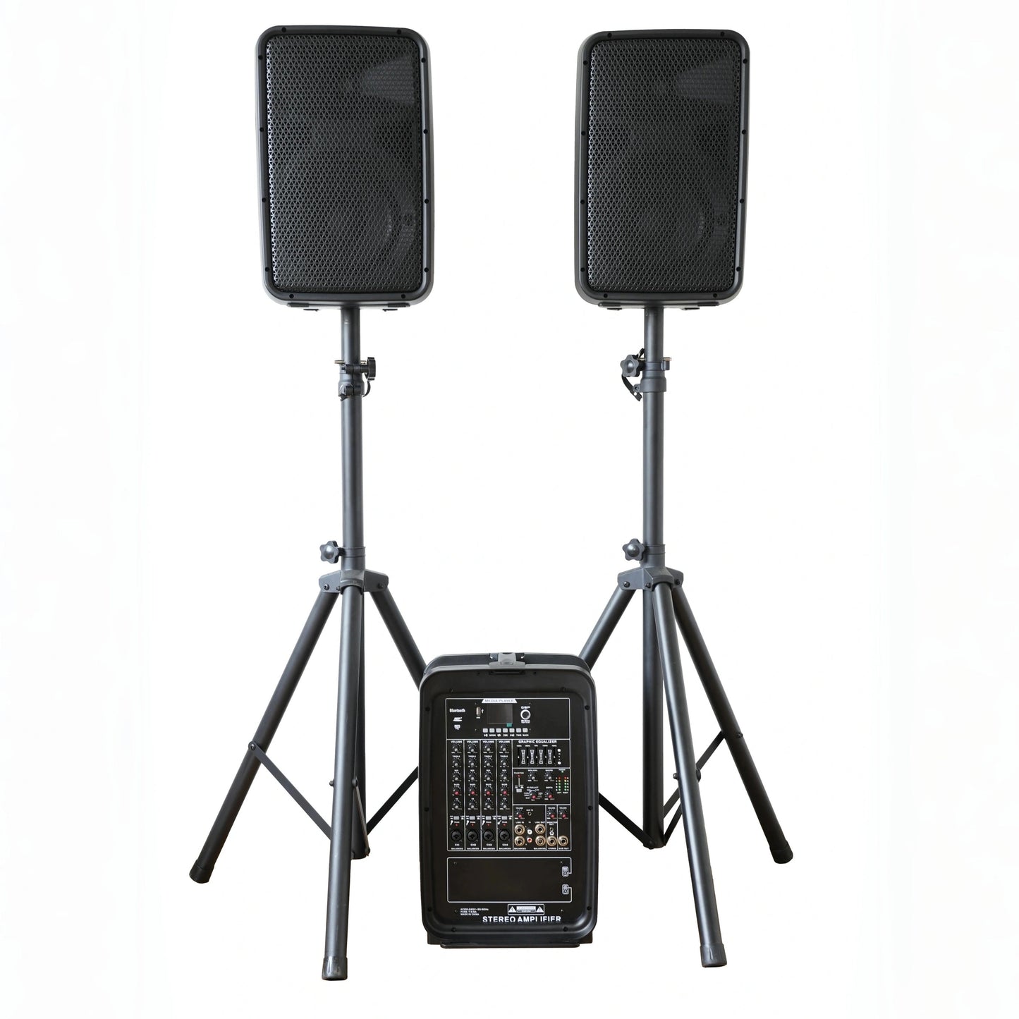 8" Colorful MP3 Lyric Screen Powered Combo Speaker – 2×150W Stereo Mixer, USB/BT/TWS/DSP, 4-Channel Mic Input