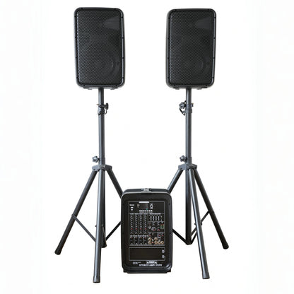 8" Colorful MP3 Lyric Screen Powered Combo Speaker – 2×150W Stereo Mixer, USB/BT/TWS/DSP, 4-Channel Mic Input