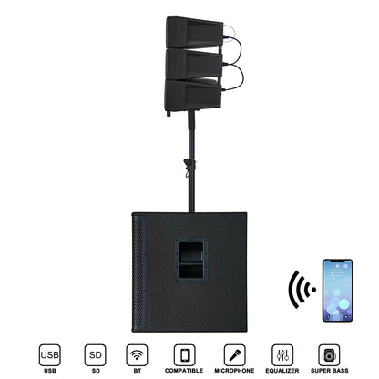 15 Inch Vertical Active Array Line 2 Channel 1.1PA System, Professional Outdoor Concert Stage Speaker, With DSP/BT/TWS,etc.