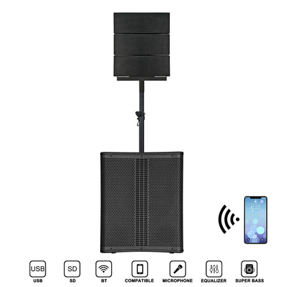 15 Inch Vertical Active Array Line 2 Channel 1.1PA System, Professional Outdoor Concert Stage Speaker, With DSP/BT/TWS,etc.