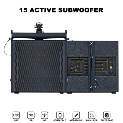 Dual 15" 5000W Stereo Powered DJ Speaker System – Outdoor Professional Stage/Party/Concert Line Array