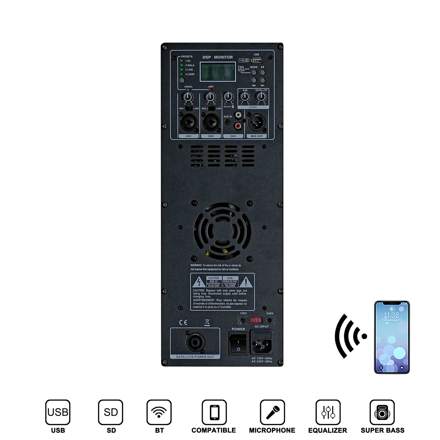 15 Inch Vertical Active Array Line 2 Channel 1.1PA System, Professional Outdoor Concert Stage Speaker, With DSP/BT/TWS,etc.
