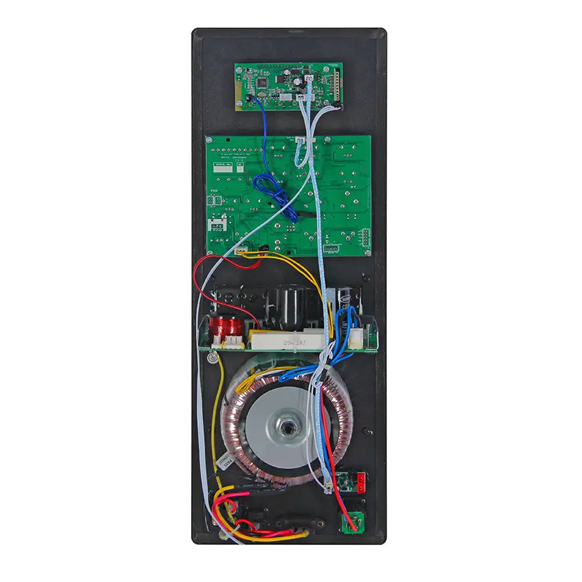 Exposed view showing the heavy-duty toroidal transformer for stable power supply.
Large filter capacitors ensure smooth and reliable audio performance.