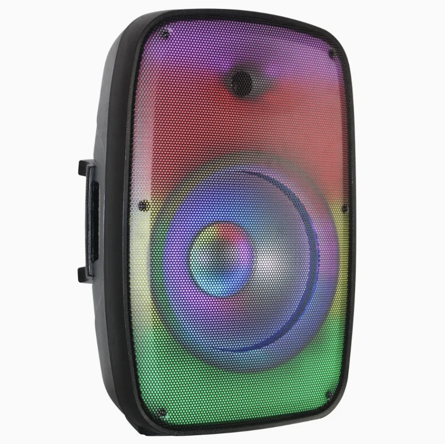 Sistema de karaoke con altavoz Bluetooth de 15 pulgadas con caja de sonido de audio PA y luz de llama