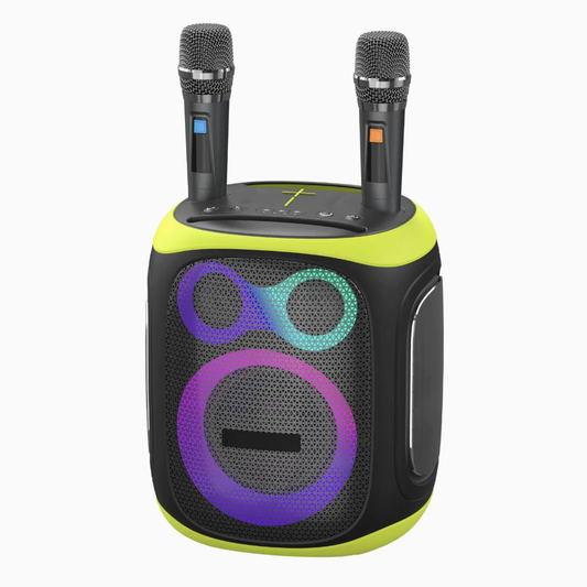 Portable HiFi Bluetooth Party Speaker with RGB Light and 2 Wireless Microphones