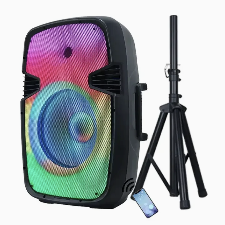800W 15" Powered Portable Bluetooth Speaker with Flame Fashionable Light