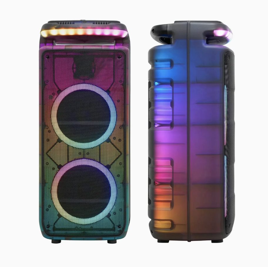 Dual 8" Portable Battery Party Speaker with Multi-Color LED for Karaoke