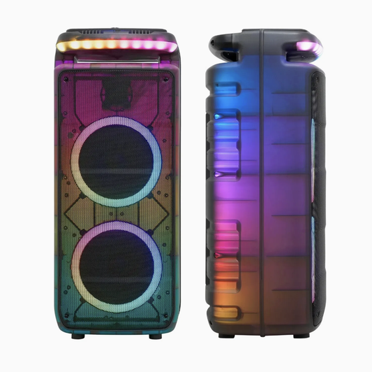 Dual 8" Portable Battery Party Speaker with Multi-Color LED for Karaoke