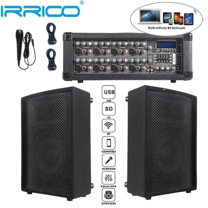 1000W 2×10" Subwoofer PA Speaker System – BT TWS Karaoke Set with 8-Channel Powered Mixer