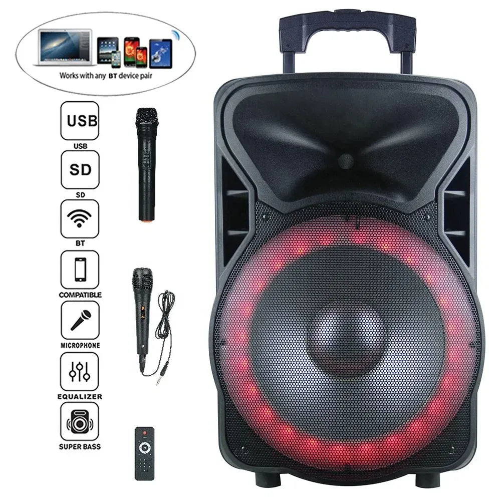 15" 1200W PMPO Powered Karaoke Set, Portable DJ Sound System