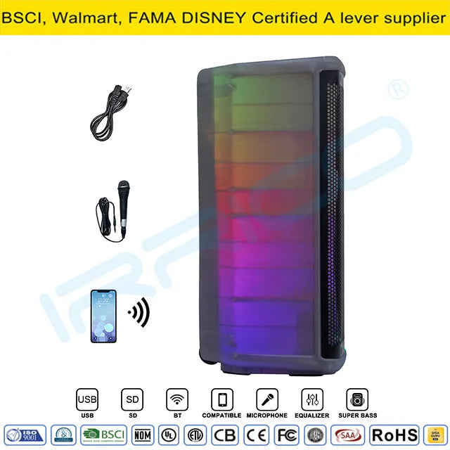15" 2000W PMPO Full Translucent Bluetooth Party Speaker – Flame Light, Karaoke/PA System