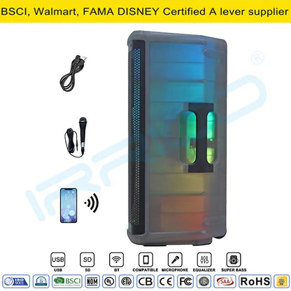 15" 2000W PMPO Full Translucent Bluetooth Party Speaker – Flame Light, Karaoke/PA System