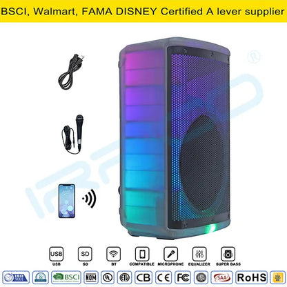 15" 2000W PMPO Full Translucent Bluetooth Party Speaker – Flame Light, Karaoke/PA System
