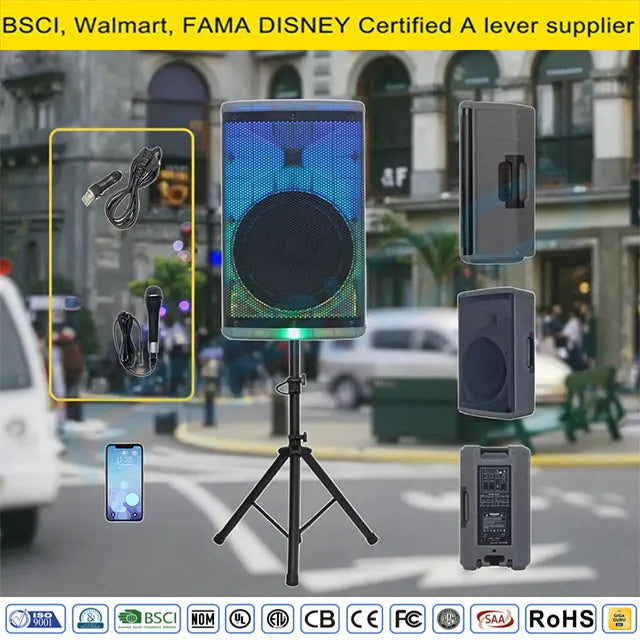 15" 2000W PMPO Full Translucent Bluetooth Party Speaker – Flame Light, Karaoke/PA System