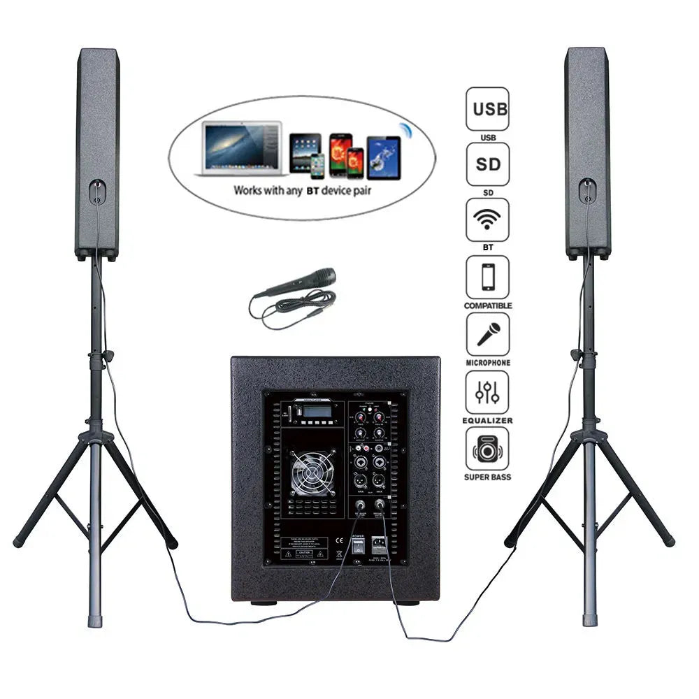 12" 2000W Professional Audio Subwoofer Karaoke PA Bluetooth Speaker System – Active Line Array Sound Box