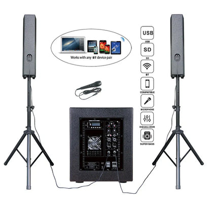 12" 2000W Professional Audio Subwoofer Karaoke PA Bluetooth Speaker System – Active Line Array Sound Box