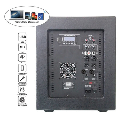 12" 2000W Professional Audio Subwoofer Karaoke PA Bluetooth Speaker System – Active Line Array Sound Box