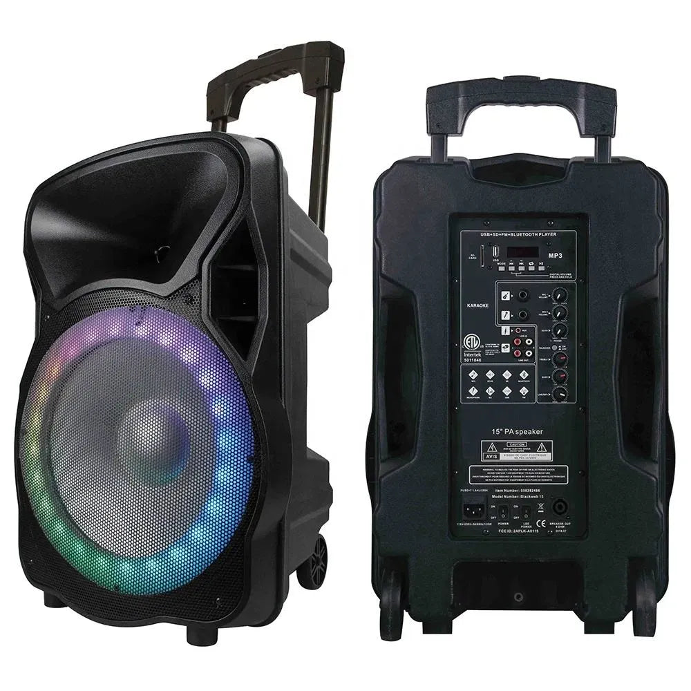 15" 1200W PMPO Powered Karaoke Set, Portable DJ Sound System